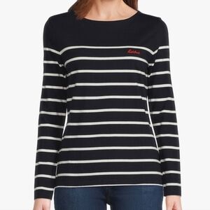 Barbour size 14 horizontal stipe blue and white long sleeve cotton tee